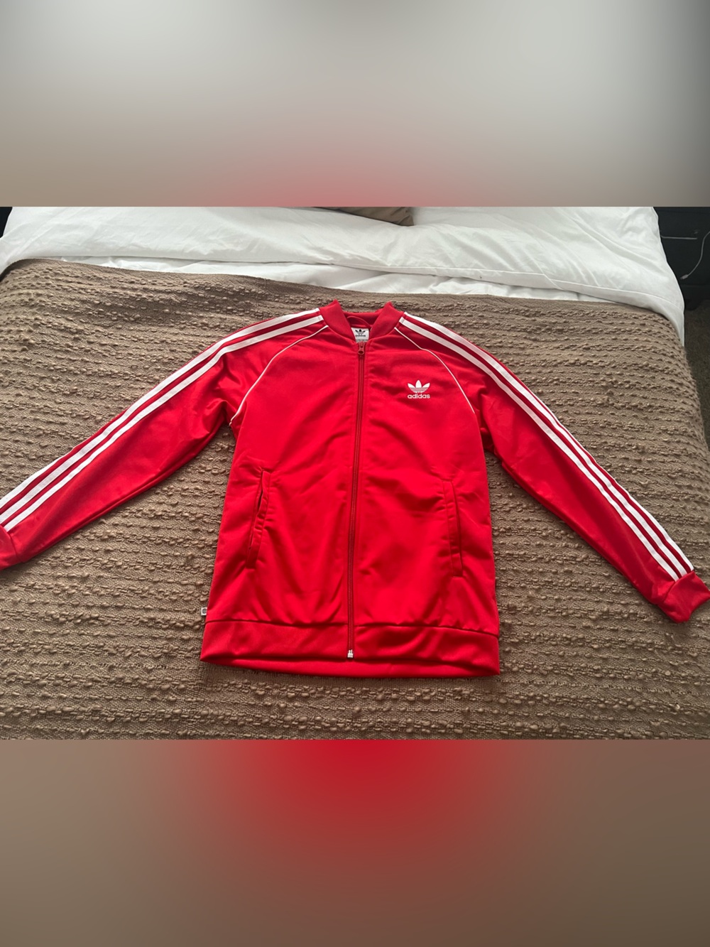 adidas Red Kids Track Jacket with White Three Stripes